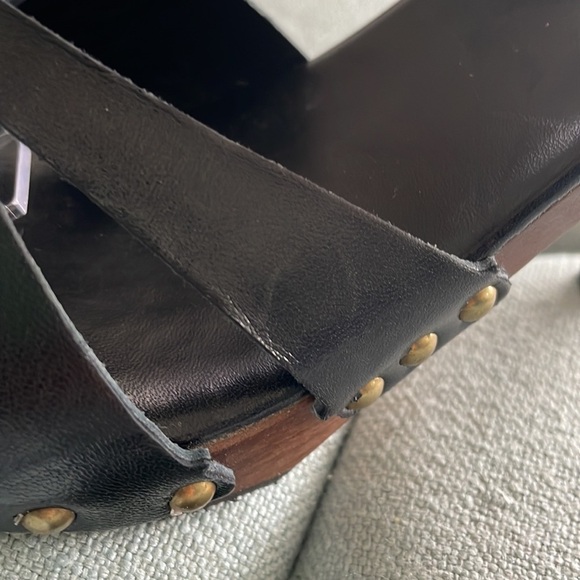 7 For All Mankind Black Leather Sandals with Wooden Ombré Heels - Picture 11 of 16